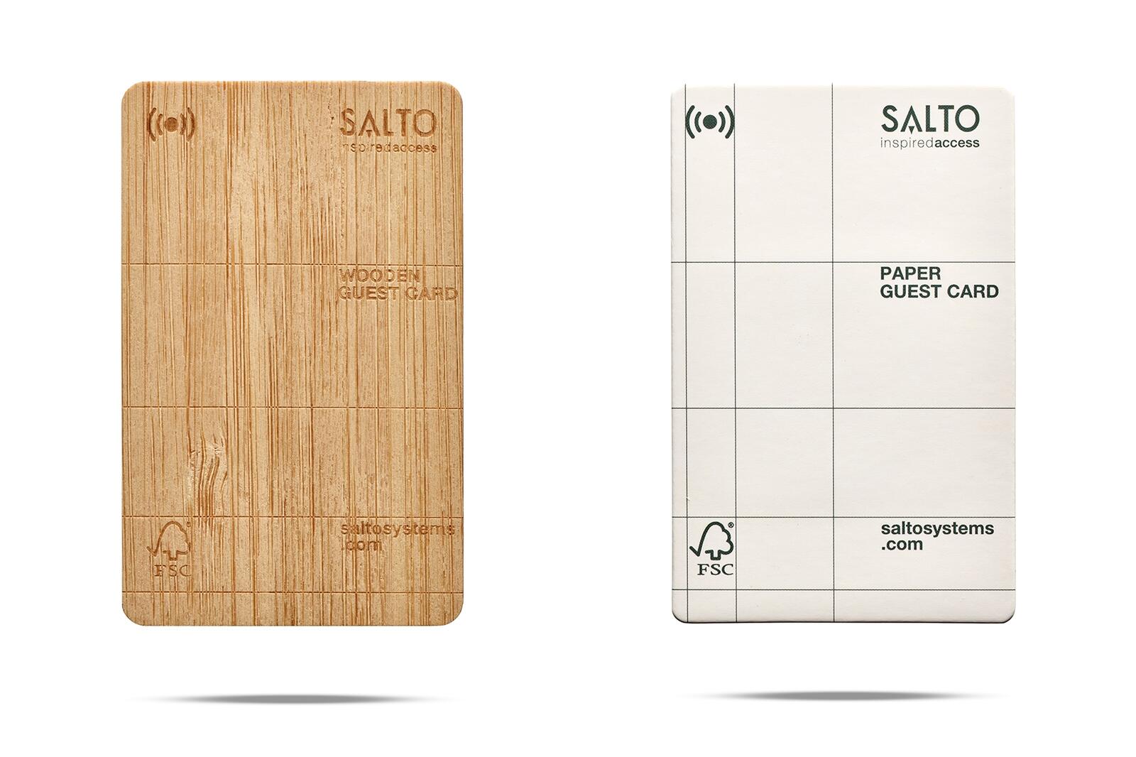 Die aus Holzzellfasern hergestellten, natürlich strukturierten Papierkarten von Salto sind leicht und dennoch sehr haltbar. Sie sind eine umweltfreundliche Alternative zu Plastikkarten im Hotel- und Gastgewerbe.
