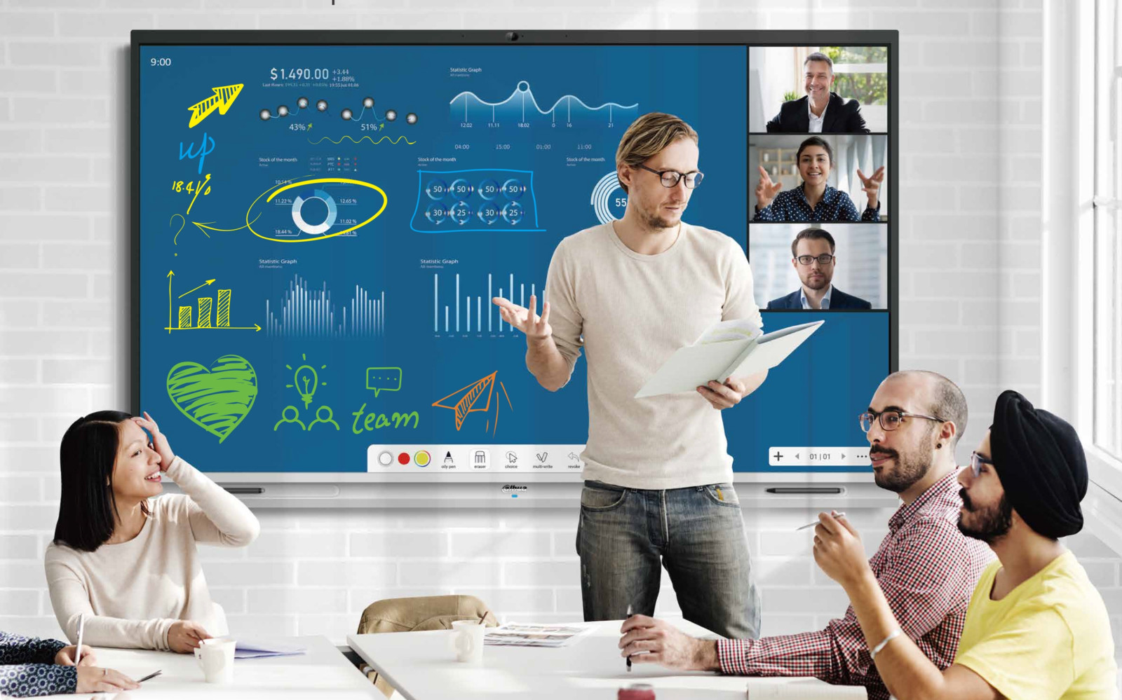 Das Dahua Deephub Smart Interactive Whiteboard bietet sich als All-in-One-Lösung für Meetings, Besprechungen, Präsentationen und Videokonferenzen an.